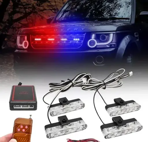 Car Led Police Flashers (Set Of 4 Pcs+Remote)